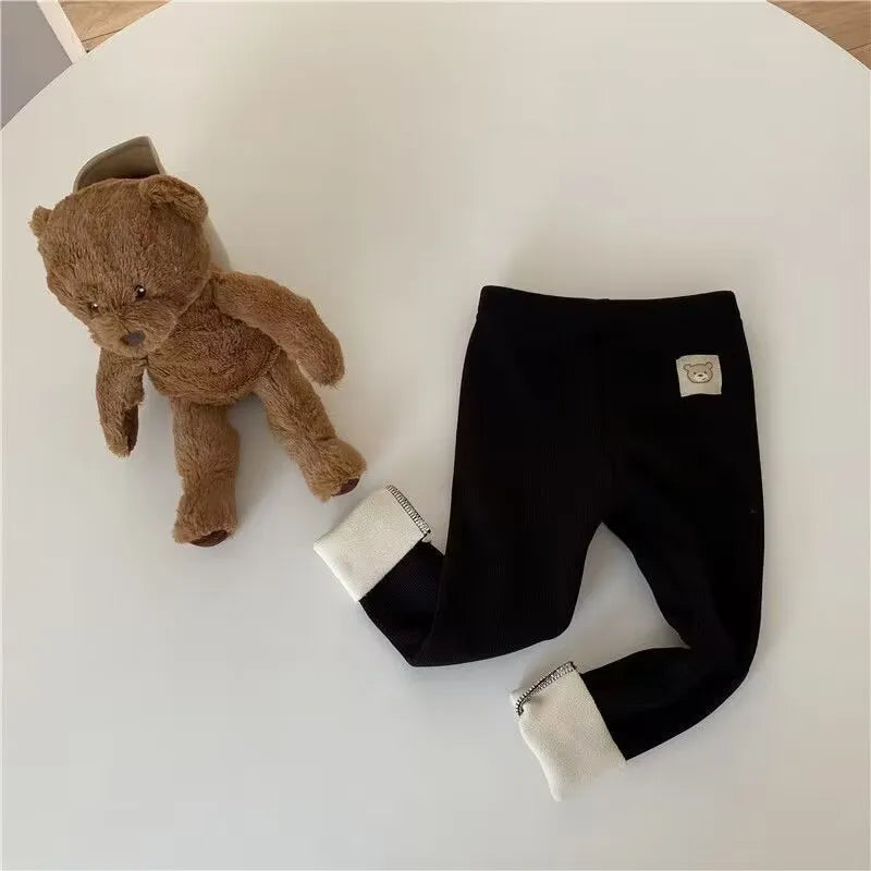 New Autumn Kids Leggings Girls Cute Bear Fur Padded Skinny Pants Children Warm Cartoon Elastic Leggings 4-6Y Girls