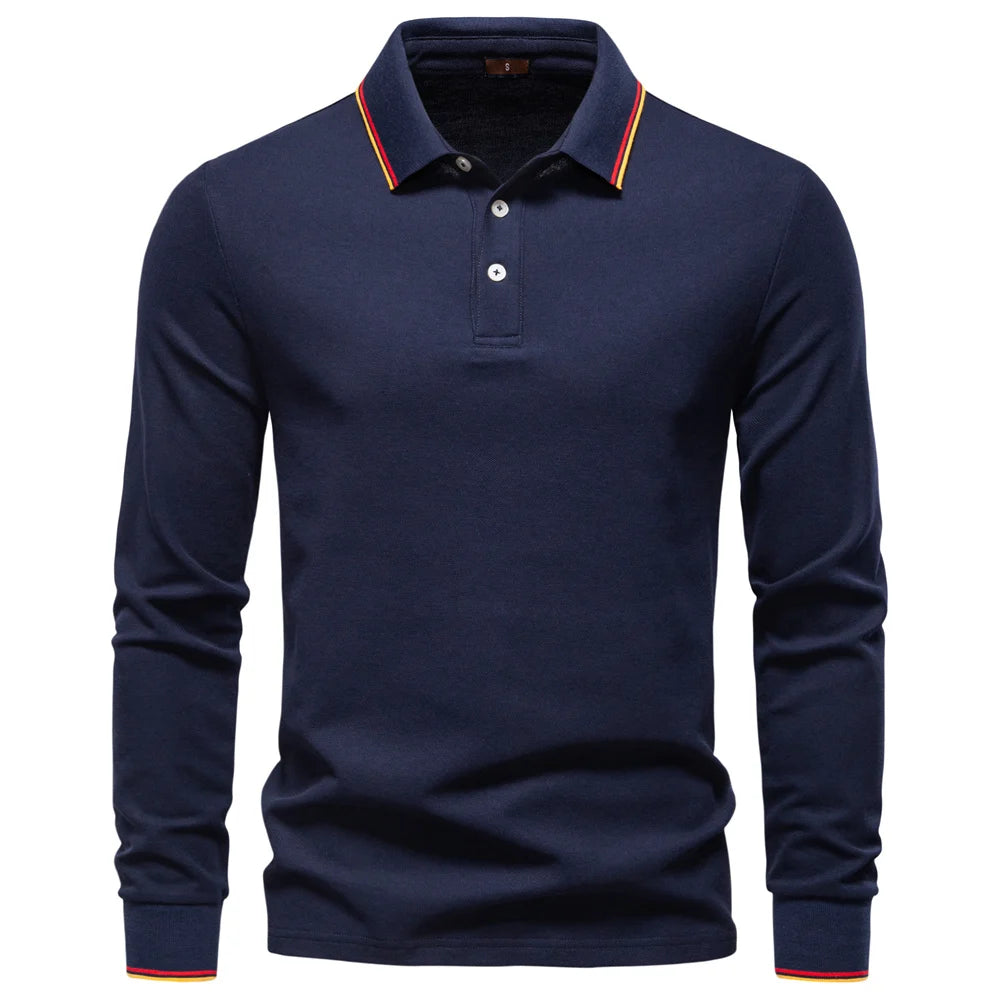 2025 Men's Henley Polo Shirt Cotton Solid Colour Long Sleeve Designer Polo for Male Social Luxury Touch