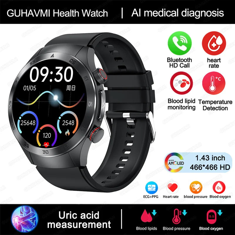 2025 New Smart Watch ECG+PPG Laser Treatment Blood Lipid Heart Rate Blood Pressure Health Sport Smartwatch For Men - Compatible with Huawei & Xiaomi IOS