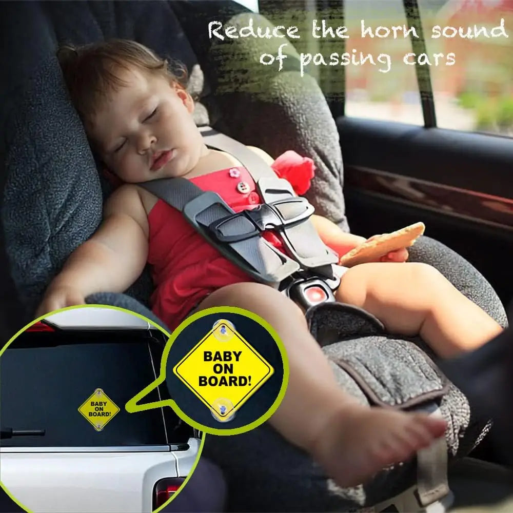 2PCS Baby On Board Signs with Suction Cups, 5"x5" Reusable Baby Safety Warning Decal For Car Windows