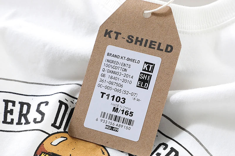 2025 Zomer Nieuw Amerikaans Retro 250g Korte Mouw O-hals Bedrukt T-shirt Herenmode 100% Katoen Gewassen Casual Losse Tops