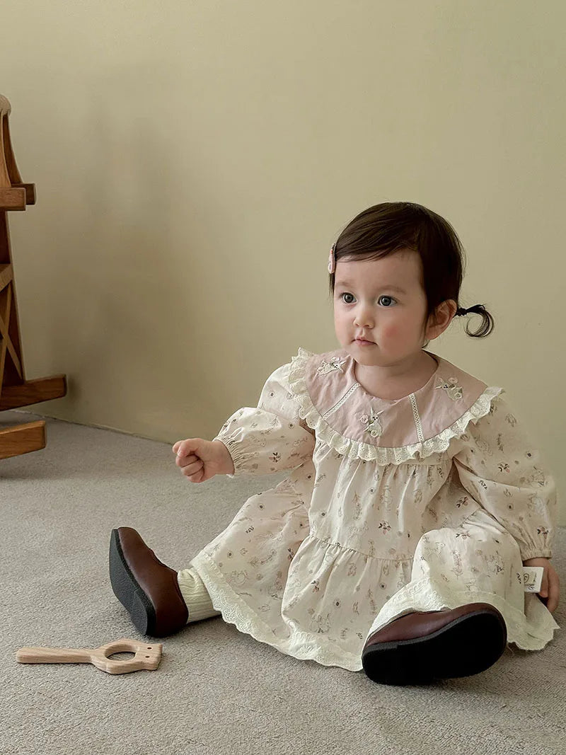 New Autumn Girls Flower Dress Cartoon Bunny Lace Kids Princess Dress Loose Korean Version Children Clothes 9M-5T Girls