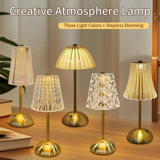 Touch Sensor Rechargeable LED Night Light Crystal LED Table Lamp 3 Colors Dimmable Atmosphere Lamp for Hotel Bar Bedroom Decor