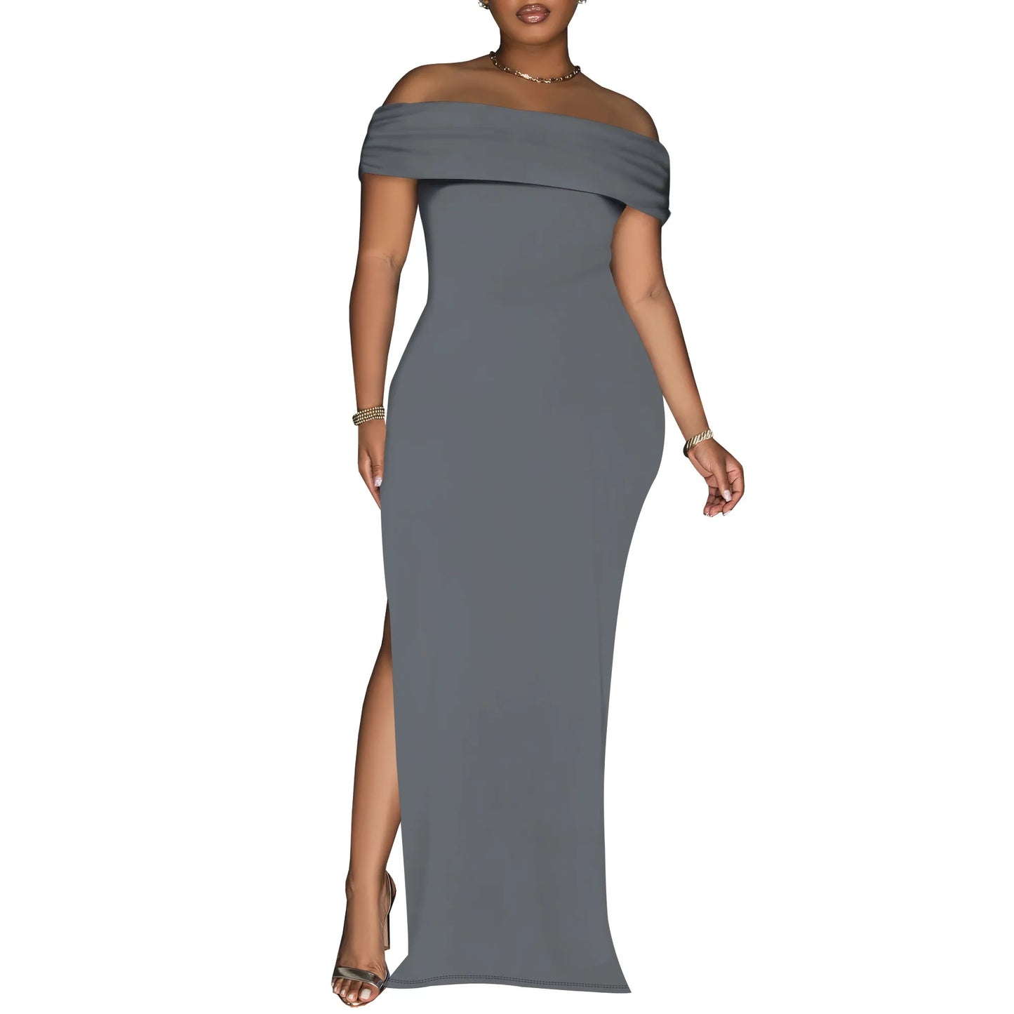 Women's Summer Sexy Bodycon Maxi Tube Dress Strapless Side Slit Long Going Out Casual Elegant Cocktail Party Dresses