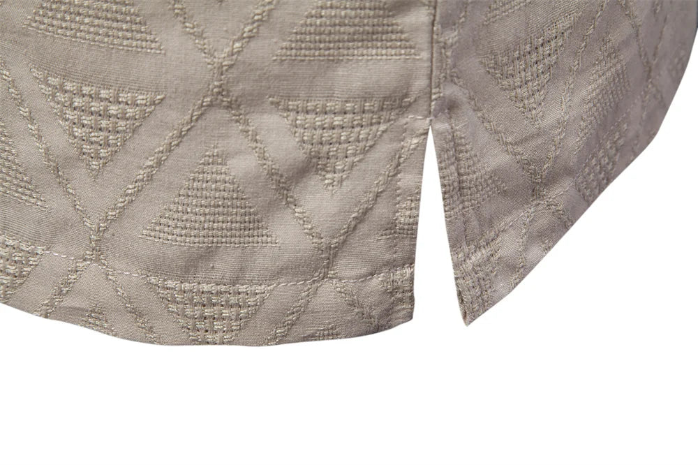 100% katoenen jacquard herenoverhemden met korte mouwen - effen kleur, omgeslagen kraag, casual zomeroverhemden voor heren