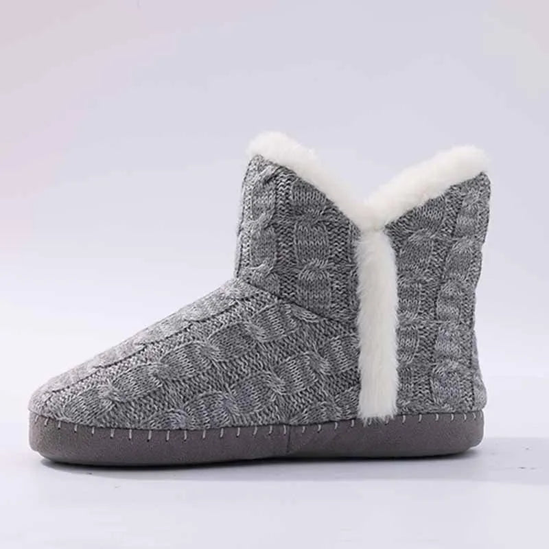 Women's Winter Warm Plush Boots Suitable For Outdoor and Indoor Use With Soft Sole Non-Slip Knit Furry Snow Shoes Cosy Cotton