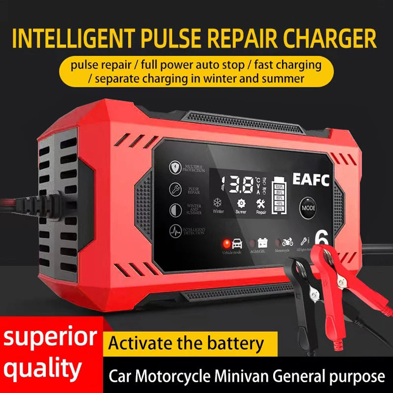 12V Groot Scherm 6A Digitale Auto Acculader Onderhouder voor Auto Motorfiets SUV Vrachtwagen Auto AGM Diepe Cyclus VRLA Puls Reparatie