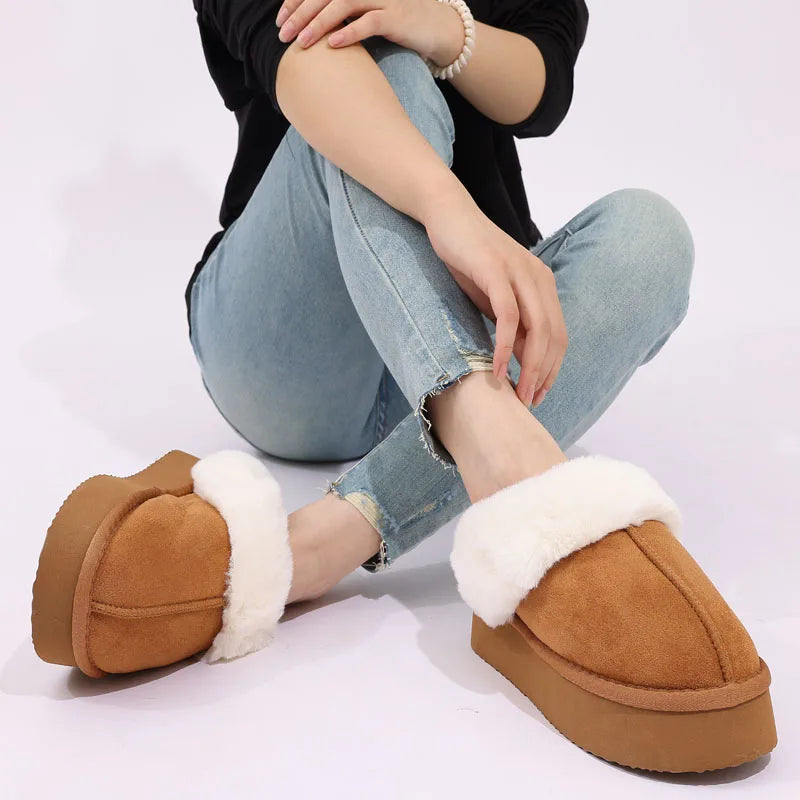 Women's Fashion Fur Winter Slippers With Thick Sole Fluffy Fuzzy Slippers and Anti-Slip Platform Slides Plush Shoes