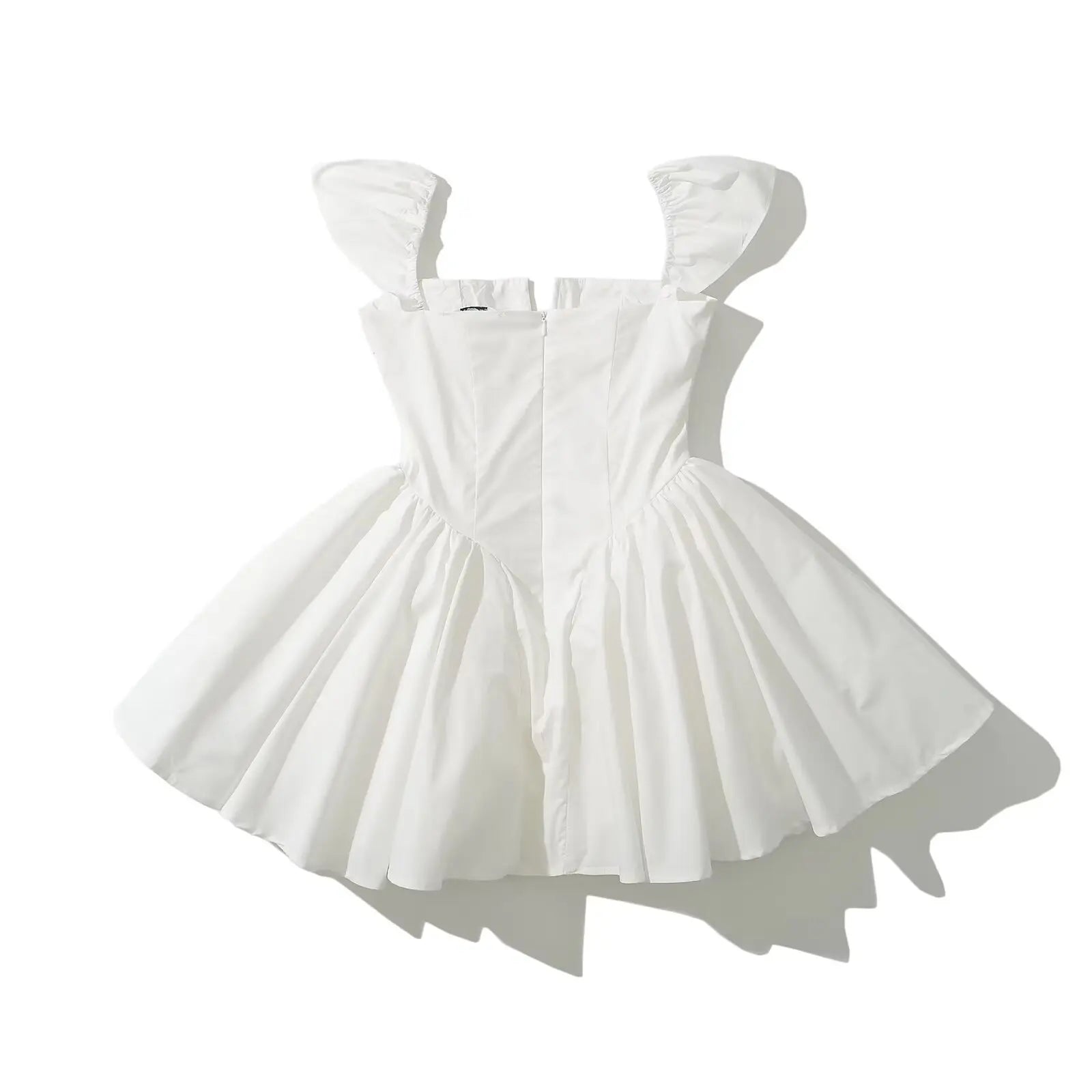 Summer Women Sexy Fit And Flare White Mini Dresses Short Sleeve Low Waist Elegant Party Dress Ladies Bridesmaids Robe