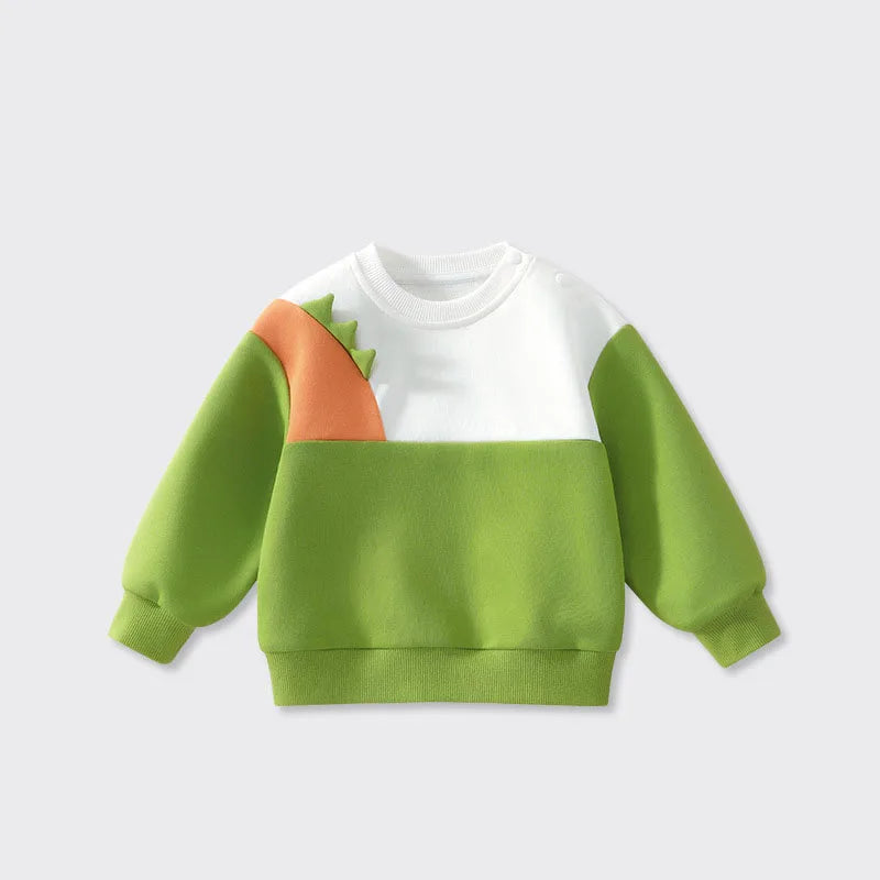 New Spring Kids Green Hoodie Children Cartoon Dinosaur Sweatshirt Girls Tops Boys Colour Block Outwear 12M-6T Unisex