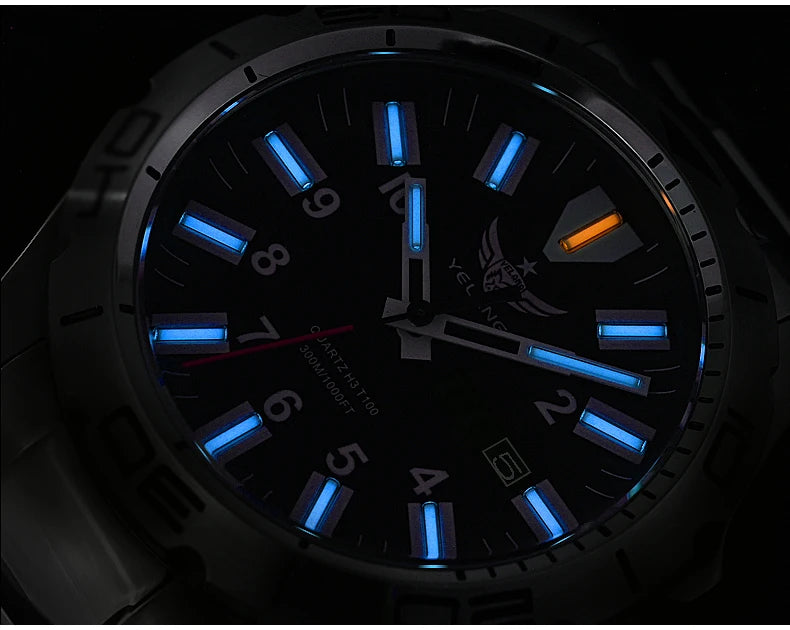 YELANG V1036 42mm Men's Quartz Watch Luminous Display Japan Movement 30ATM Waterproof Stainless Steel Band with Luminous Hands