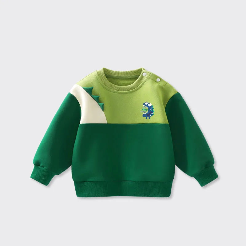New Spring Kids Green Hoodie Children Cartoon Dinosaur Sweatshirt Girls Tops Boys Colour Block Outwear 12M-6T Unisex