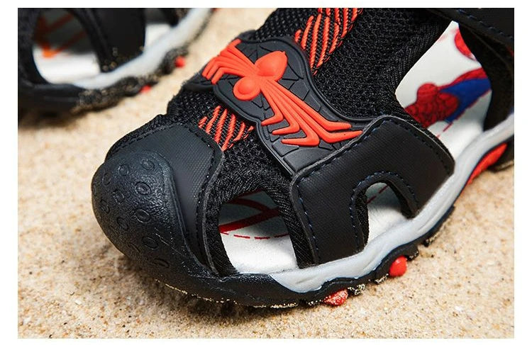 Children Sandals Male Summer Sandals Student Open Peep Toe Cartoon Beach Anti slip Soft Sole Black Blue Shoes Size 26-35