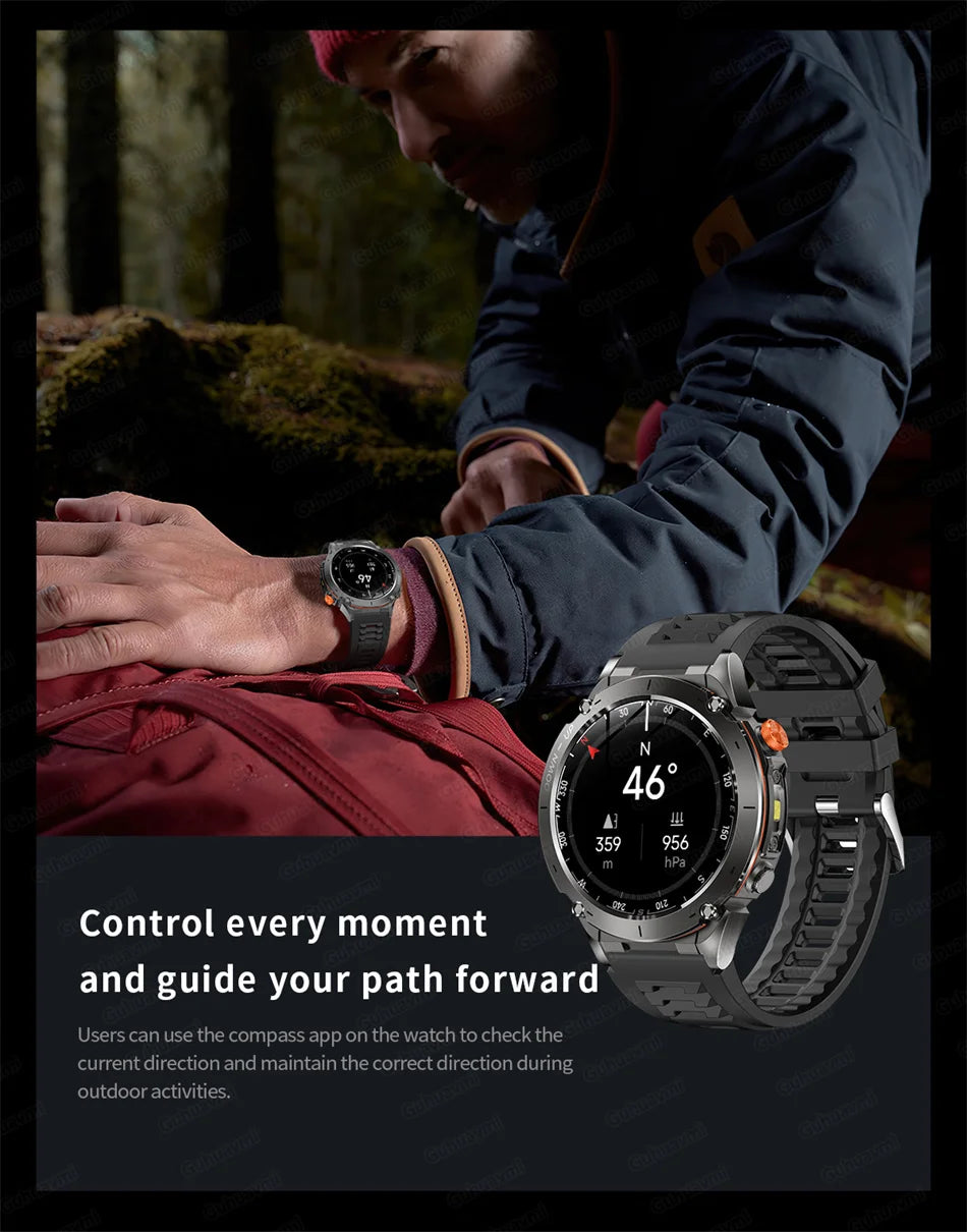 2025 New Rugged Military GPS Smart Watch Built-In GPS Tracker Compass Sports Fitness Tracking Smartwatch - Compatible with HUAWEI & Xiaomi IOS