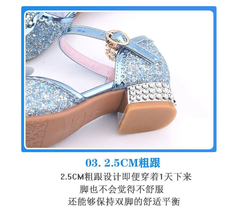 Kid fashion shoes Girls Sandals Frozen 2 Elsa Princess Shoes Little Girls Crystal Shoes Children High Heels Catwalk Show Shoes