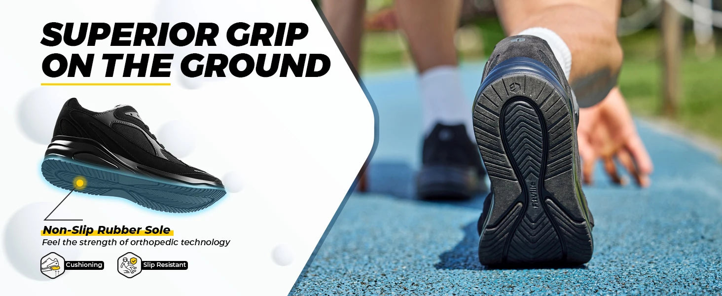 Men's Extra Wide Walking Shoes Wide Cushioned Sports Shoes For Swollen Feet Flat Feet Arch Fit Relieve Heel Pain Black