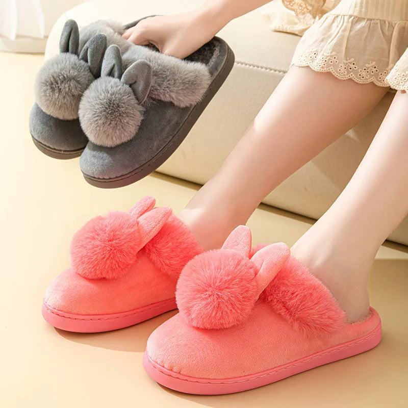 Women's Winter Warm House Fuzzy Slippers Couple Indoor Anti-Skid Plush Lined Bedroom Slides Fluffy Cotton Shoes For Ladies
