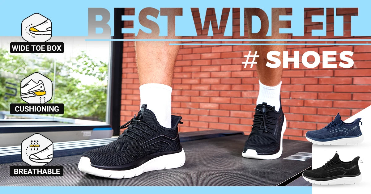 Hardloopschoenen met dikke zool voor heren, schokabsorberende rebound, lichtgewicht voor gezwollen voeten, brede schoenen met voetboogondersteuning