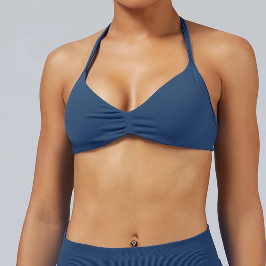 Seamless High Support Impact Yoga Bra Women Strappy Sport Bra Thin Strap Halter Workout Tank Fitness Top Gym Wear