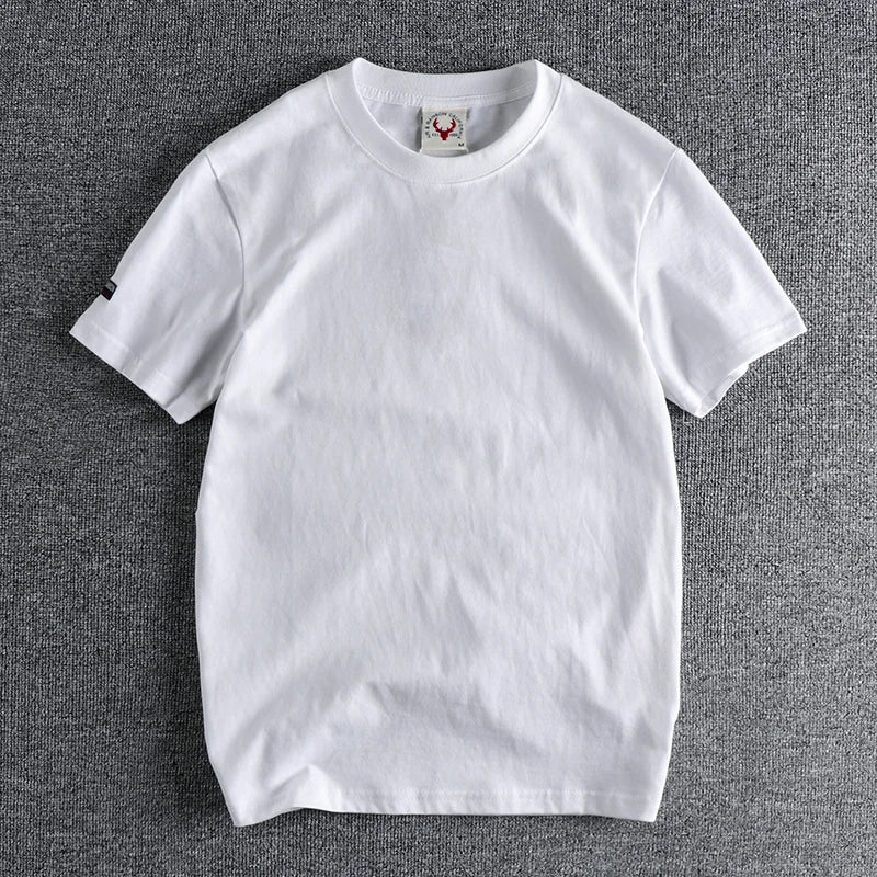 2022 Zomer Nieuw Amerikaans Retro T-shirt met korte mouwen en ronde hals, effen kleur, herenmode, eenvoudig, 100% katoen, gewassen, oude casual tops