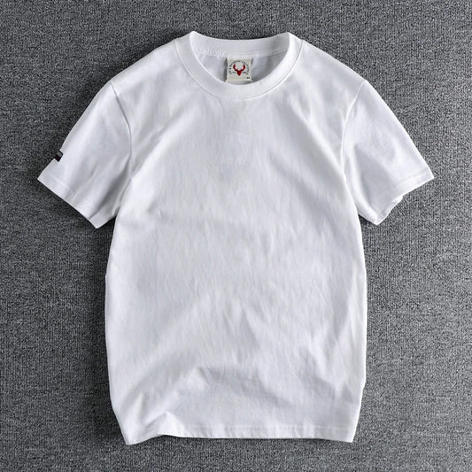 2022 Zomer Nieuw Amerikaans Retro T-shirt met korte mouwen en ronde hals, effen kleur, herenmode, eenvoudig, 100% katoen, gewassen, oude casual tops
