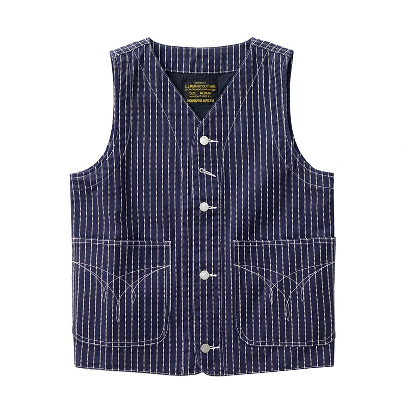 2024 Autumn New American Retro 12OZ Denim Cargo Vest Men's Simple 100% Cotton Washed Old Casual Multi-pocket Waistcoat Jacket