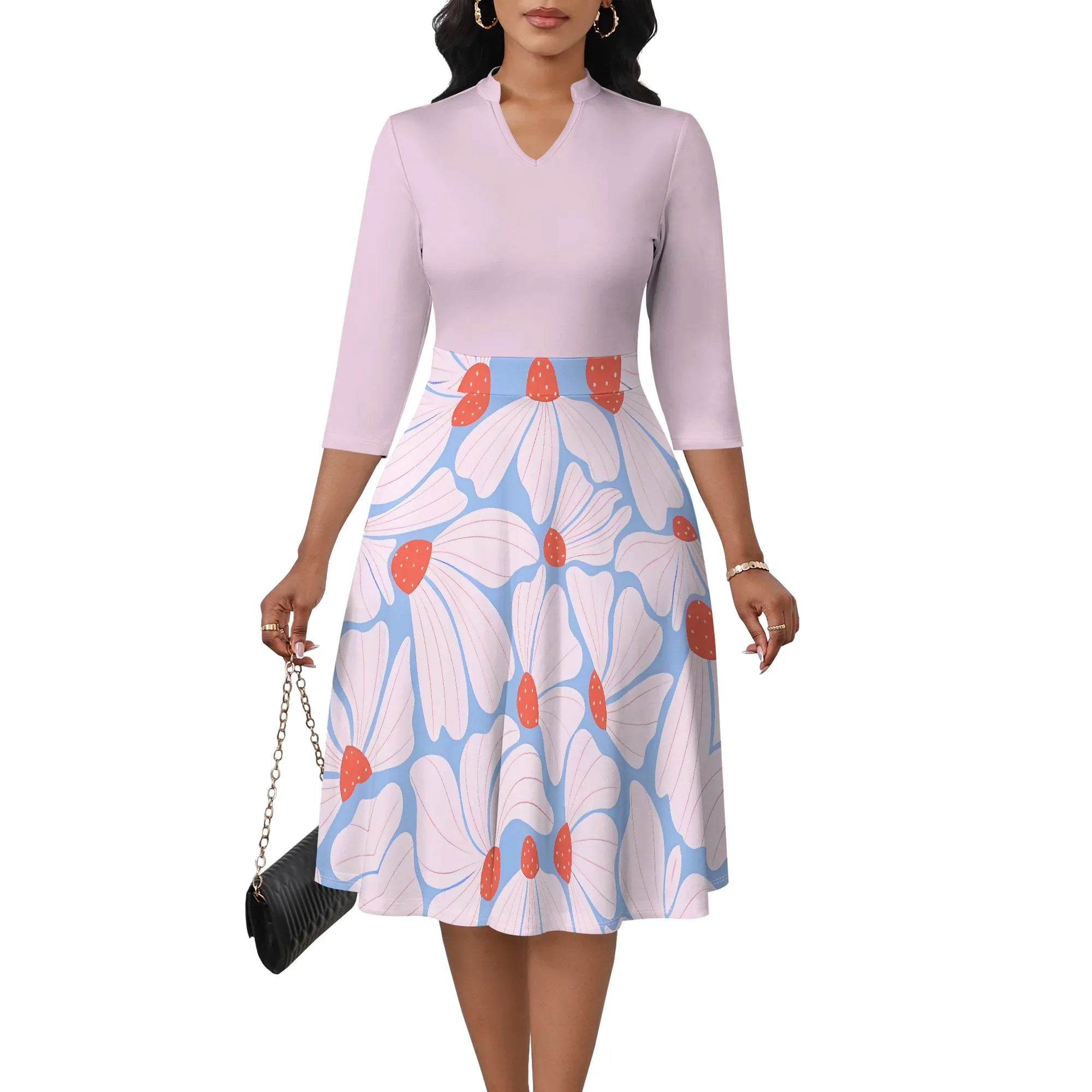 Women's Abstract Off Shoulder Maxi Dress 3/4 Sleeve Blue Gold Slit Party Evening