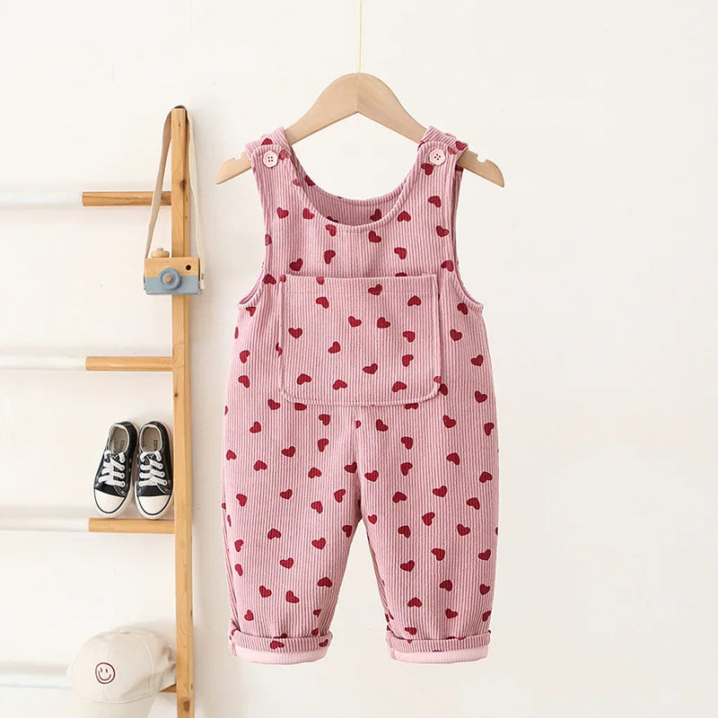 New Autumn Baby Trousers Toddler Cute Love Overall 1-4T Infant Girls Versatile Loose Corduroy Pants