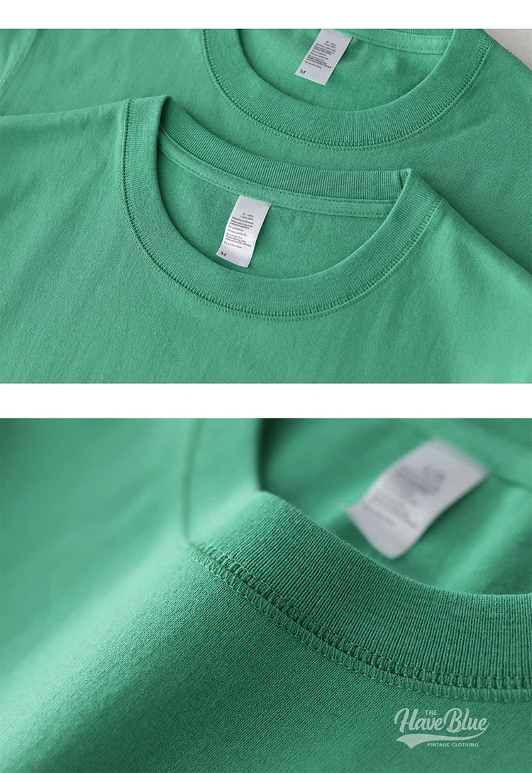 2025 Zomer Nieuwe Amerikaanse Retro 245G Korte Mouw O-hals Effen Kleur T-shirt Herenmode Eenvoudige 100% Katoen Gewassen Casual Tops