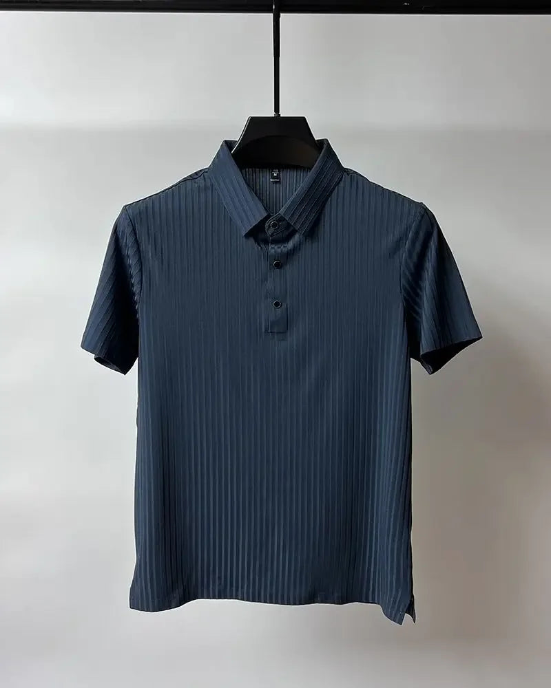 Men's Ice Silk Summer Polo Shirt, Lapel, Hollow, Short-Sleeved, Breathable, Business Fashion T-Shirt, Male Brand Clothing