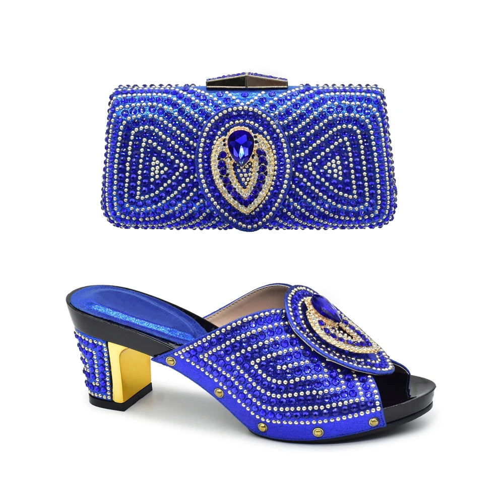 Italian Shoes with Matching Bags with Rhinestone Luxury Crystal Shoe Women Designers Nigerian Women Party Pumps with Purse