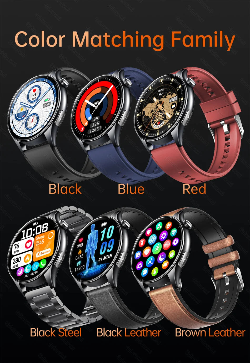 2025 Nieuw Smart Watch NFC ECG+PPG Bloedzuurstof Urinezuur Bloeddruk Saffier Smartwatch Heren - Compatibel met Samsung Galaxy, Xiaomi en Huawei IOS
