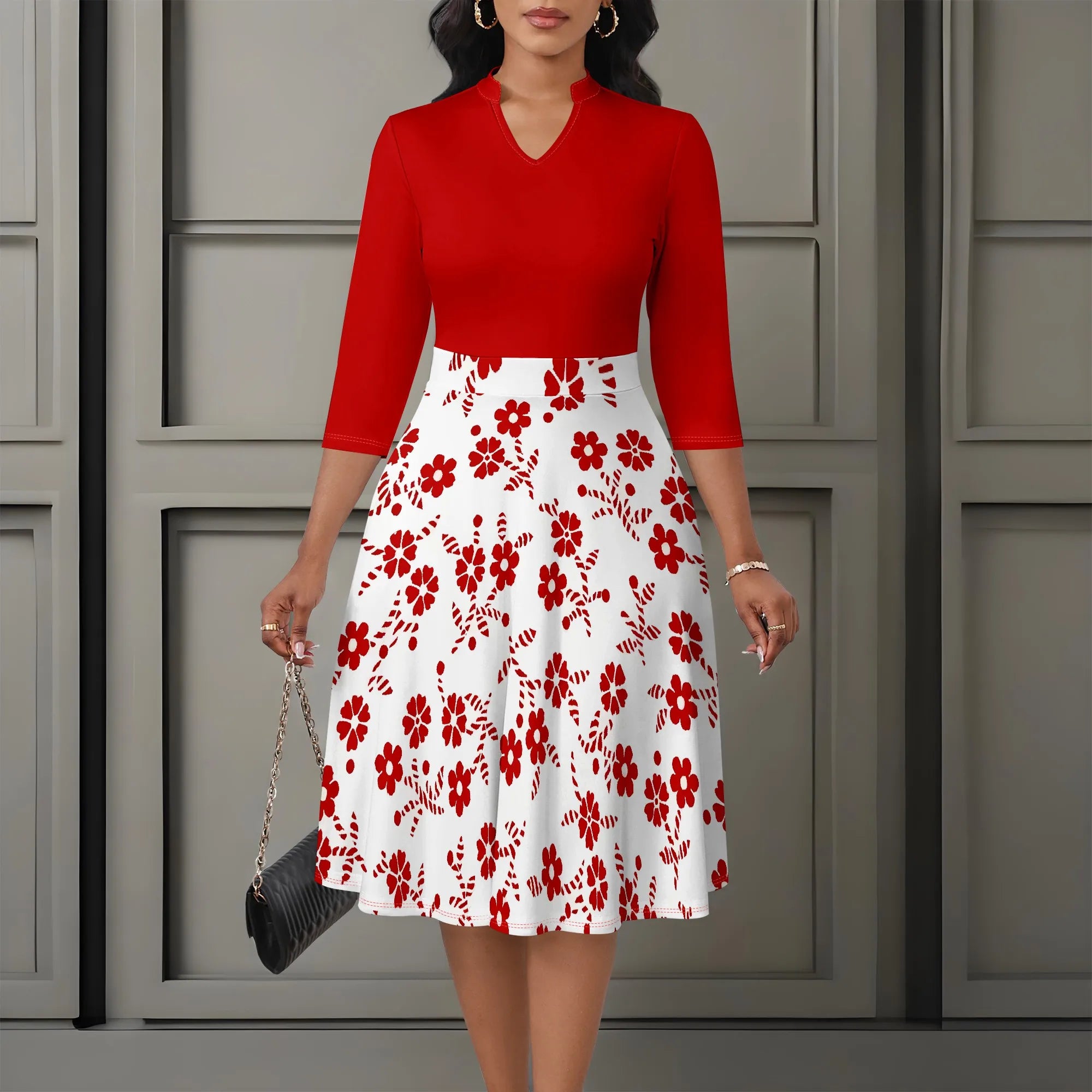 Women's Abstract Off Shoulder Maxi Dress 3/4 Sleeve Blue Gold Slit Party Evening