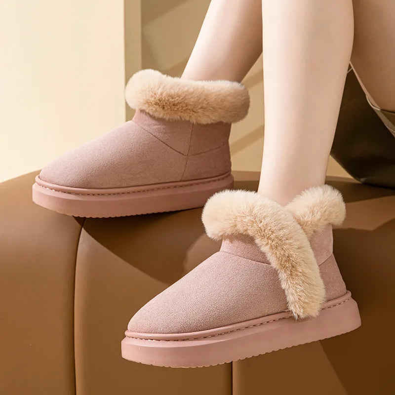 Women's Winter Warm Furry Snow Boots With Soft Plush Cosy Cotton Soft Bottom and Non-Slip Comfort Suitable For Home and Outdoor Use Ladies Shoes