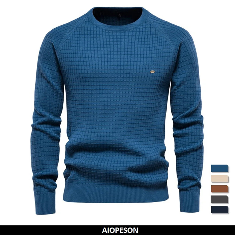 Men's 100% Cotton Sweaters Solid Colour O-neck High Quality Mesh Pullovers Male Winter Autumn Basic Sweaters