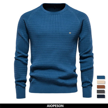 Men's 100% Cotton Sweaters Solid Colour O-neck High Quality Mesh Pullovers Male Winter Autumn Basic Sweaters