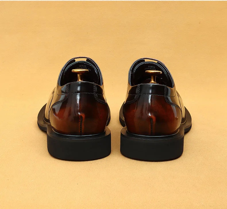 Men's business lace up casual leather shoes British big toe shoes cowhide patent leather round toe derby shoes Retro men's shoes