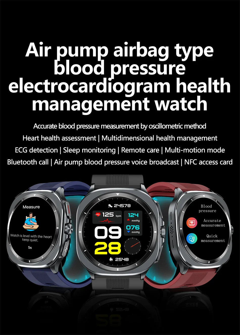 2025 Health track Smartwatch Air Pump Airbag True Blood Pressure Health Measure Smart Watch Men Women Blood oxygen BT Call