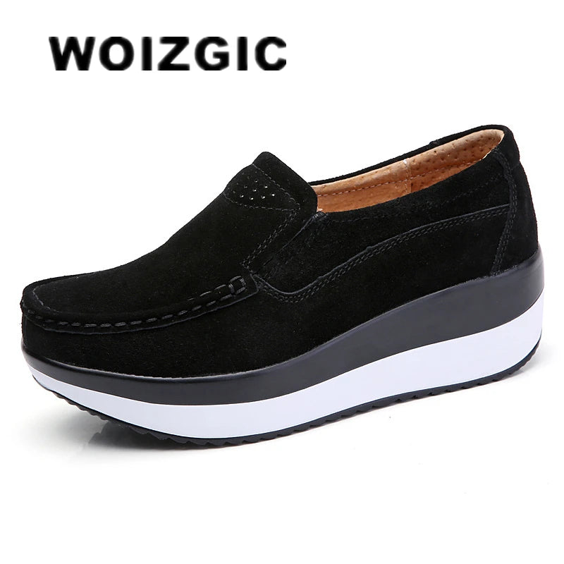 Women's Woman Female Ladies Cow Suede Genuine Leather Shoes Flats Loafers Platform Moccasins Elegant Slip On PX-3213