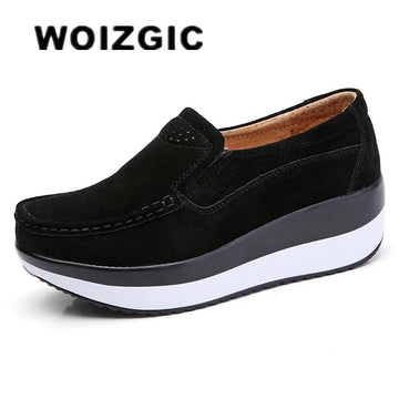 Women's Woman Female Ladies Cow Suede Genuine Leather Shoes Flats Loafers Platform Moccasins Elegant Slip On PX-3213