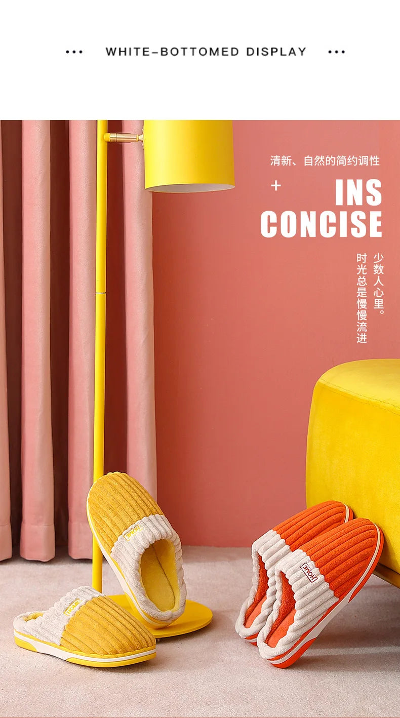 Men's Warm Plush House Slippers Indoor Anti-slip Winter Fluffy Slides With Waterproof Short Plush Male Cotton Shoes