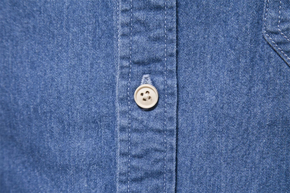 Men's Autumn Cotton Denim Shirt Solid Colour Single Pocket Casual Long Sleeve Jeans Shirt for Men