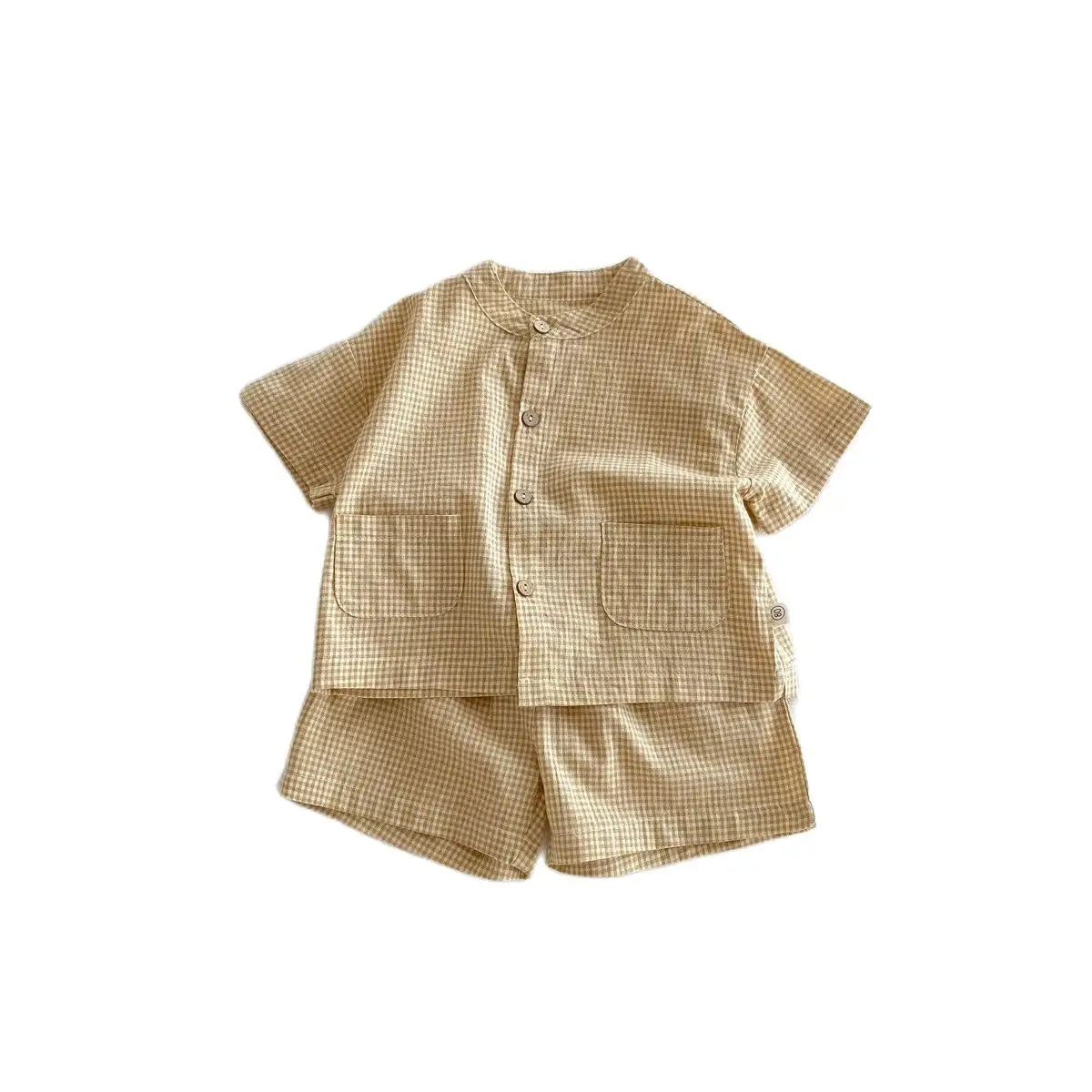 Summer Thin Short Sleeve T-shirt and Shorts Set Small Stand Collar Cool Toddler Boys Baby Girls 2PCS Casual Beach Suits 1-5Y Unisex