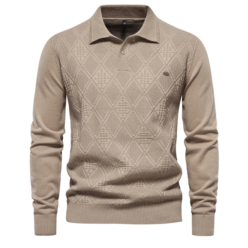 Men's Autumn Cotton Polo Neck Sweaters High Quality Pullover Knitted Sweater England Style Casual Social Pullover For Men