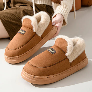 Unisex Plush Lining Shoes With Platform Soft Sole Indoor and Outdoor Slides Non-Slip Fluffy Cosy Warm Slippers For Men & Women