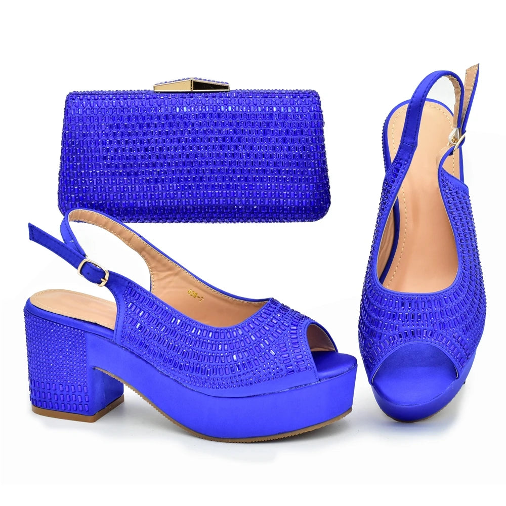 Africa Shoe and Bags Set Decorated with Rhinestone Wedges Shoes for Women Italian Women Wedding Shoes with Bag Set
