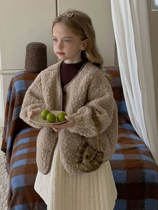 Children's Fleece Coat Spring Autumn Korean Style Female Loose Coat Kid's Thick Casual Outwear Girls Clothing 2-7Y Girls