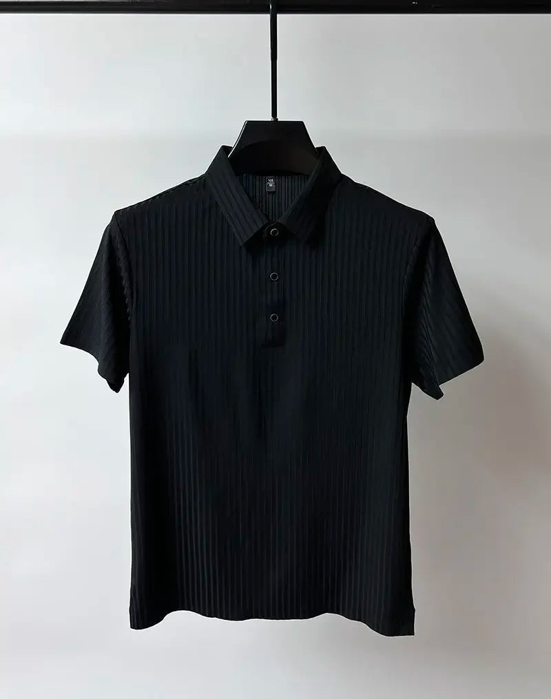 Men's Ice Silk Summer Polo Shirt, Lapel, Hollow, Short-Sleeved, Breathable, Business Fashion T-Shirt, Male Brand Clothing