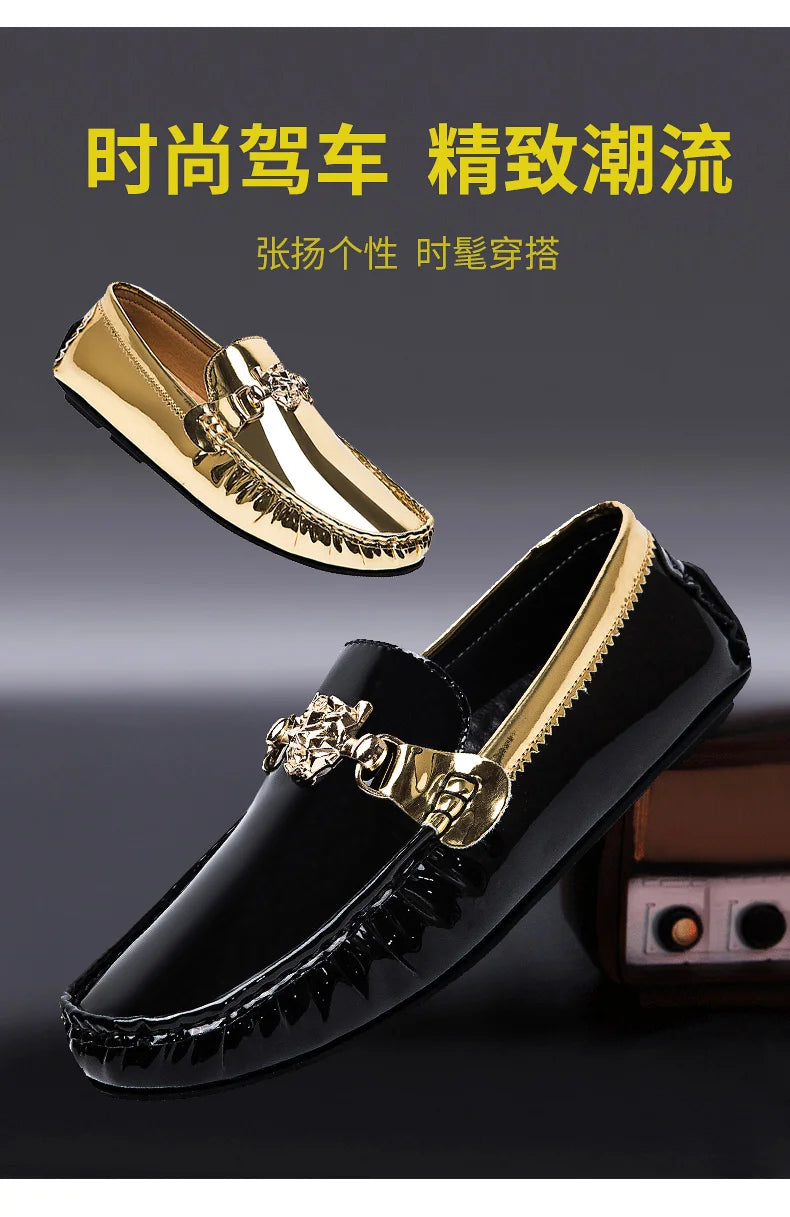 Over Size 38-48 Men Fashion Gold Moccasin Loafers Luxury Brand Casual Shoes for men Big Size Youth Personality Loafers