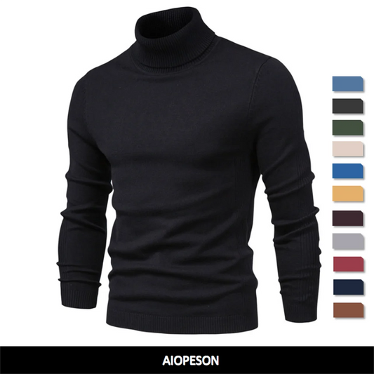 Winter Men's Turtleneck Sweater Casual Solid Colour Warm Pullover High Quality Slim Neck Long Sleeve Sweater For Men